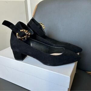 Suede Black Women's Shoes with Gold Accents